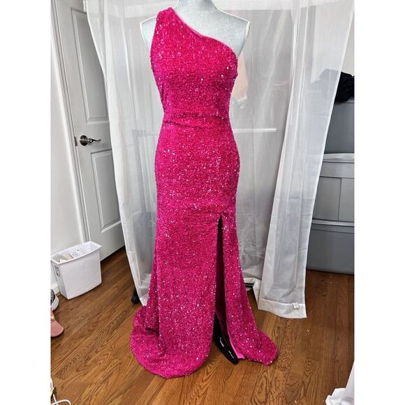 Zapaka hot barbie pink sequin prom dress formal one shoulder strappy back MD - Picture 2 of 12